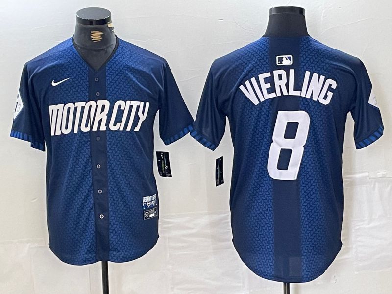 Men Detroit Tigers 8 Vierling Blue City Edition Nike 2024 MLB Jersey style 1